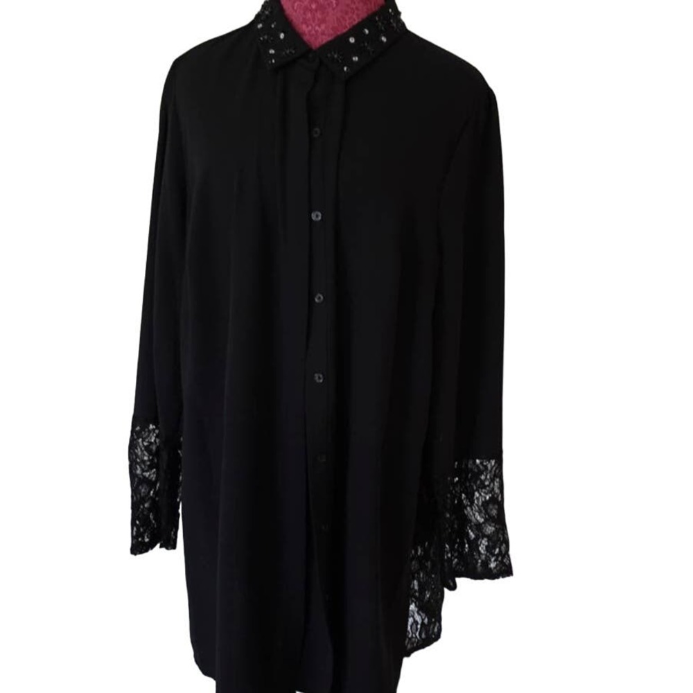 ELLE long black dress tunic blouse womans XXL